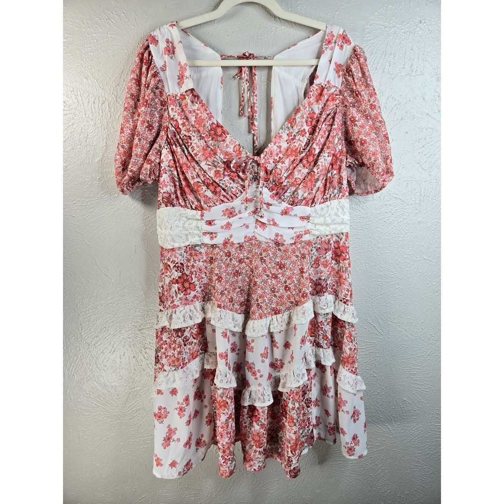 Arula Floral Lace Tiered Dress Size 1X Puff Sleeve Patchwork Cottagecore Boho - Picture 10 of 10
